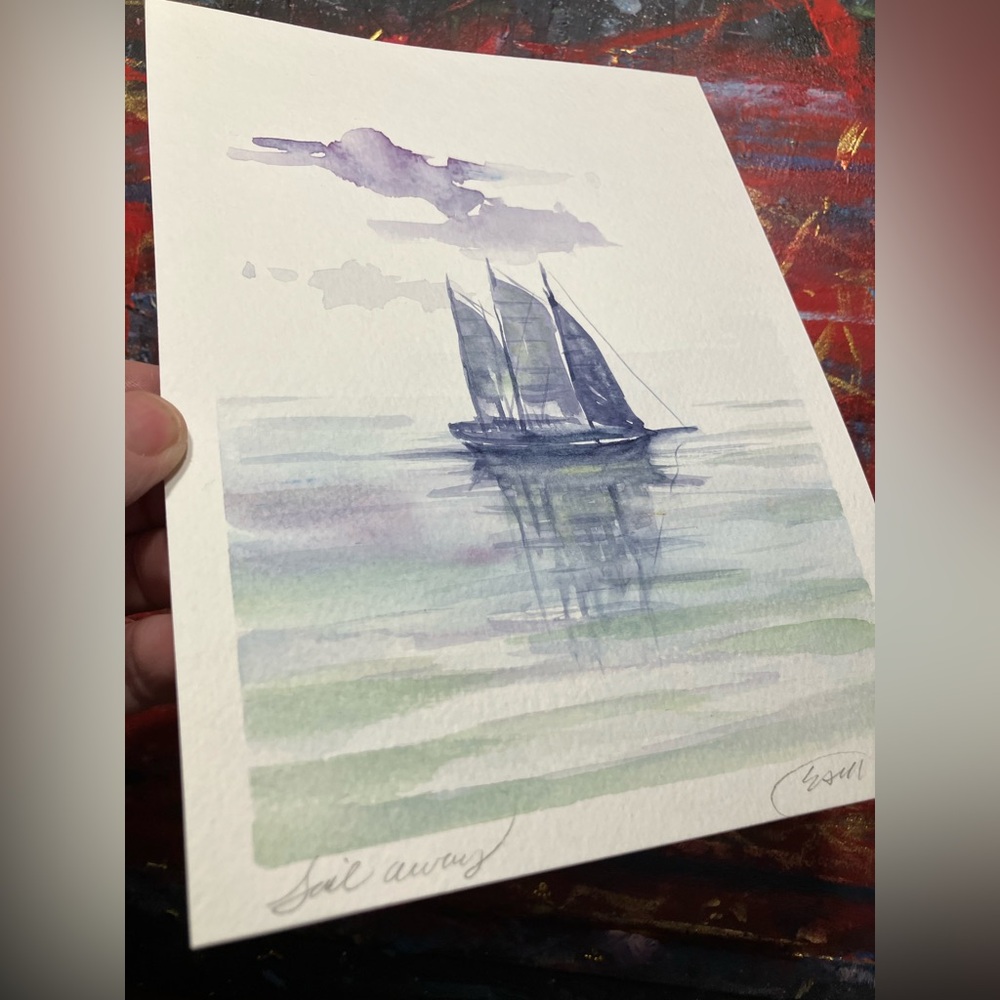 Original sailboat painting nautical art Watercolor marine Artwork Artettina - Picture 5 of 7